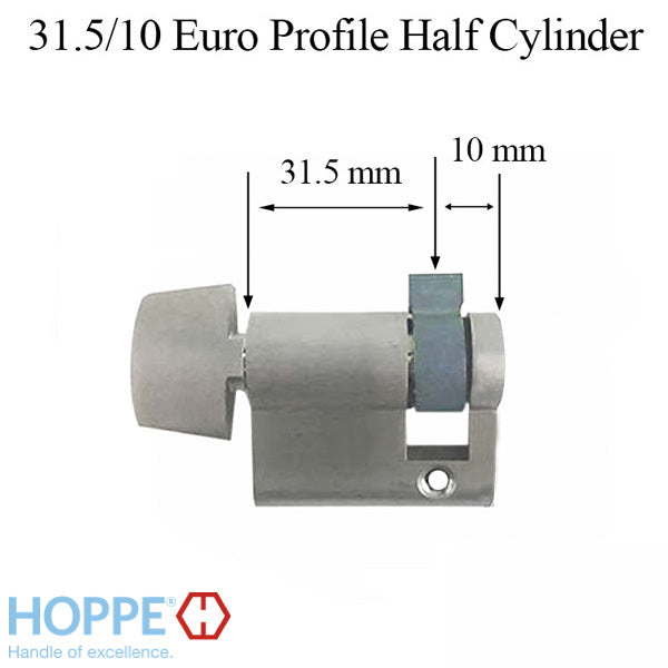 41.5mm Hoppe Inactive 31.5/10 Euro Profile Half Cylinder with 90° Turn and Dallas D-Knob - 413110810