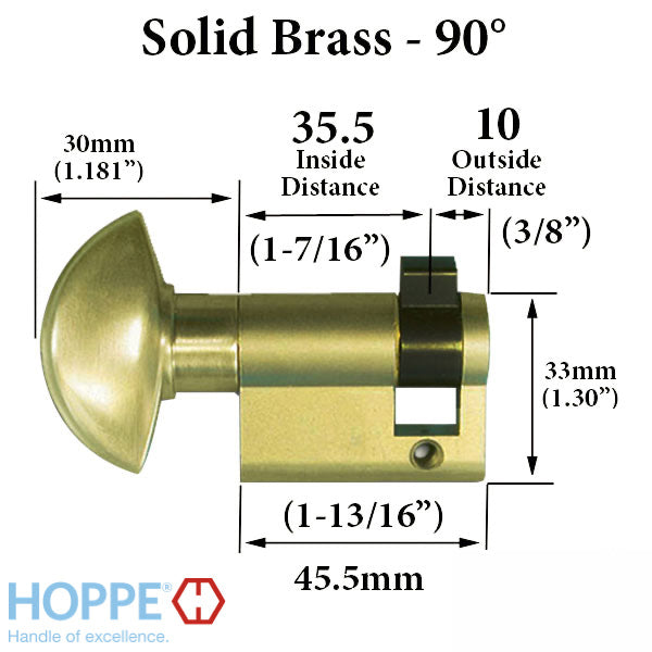 35.5 / 10 New Style HOPPE Inactive 90 Non-Keyed Profile Cylinder Lock, Solid Brass- 413510010, Choose Finish