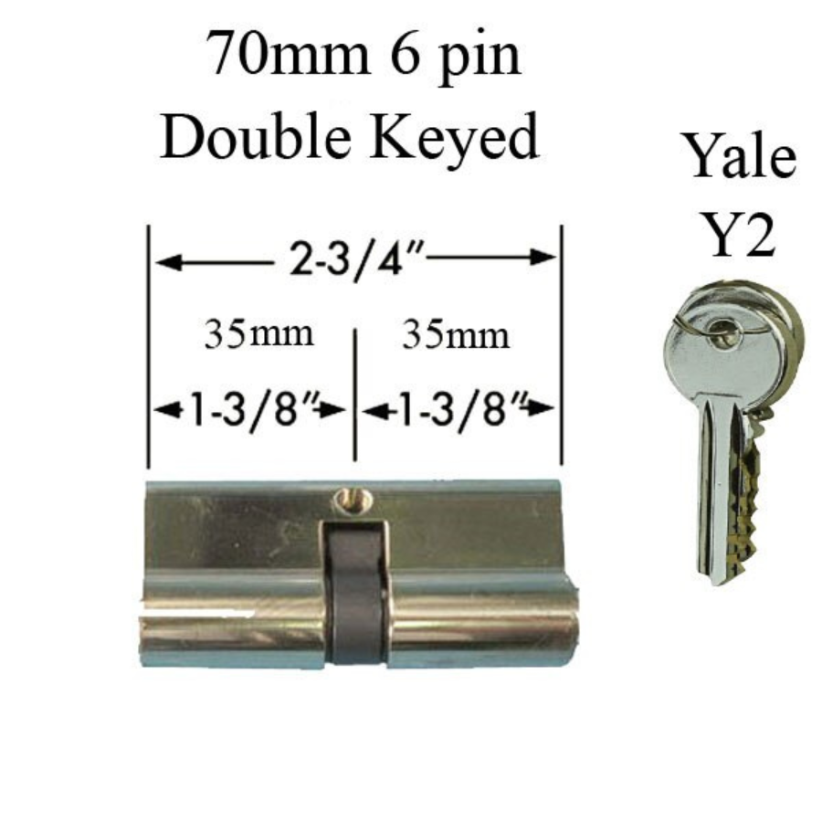 35/35 Double Keyed Profile Cylinder, 70 mm, 2-3/4" Yale - Choose Color