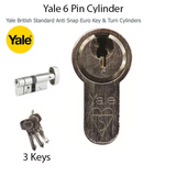 35/35 Euro Profile Cylinder, Anti-Bump, High Security, Yale Key - Satin Brass