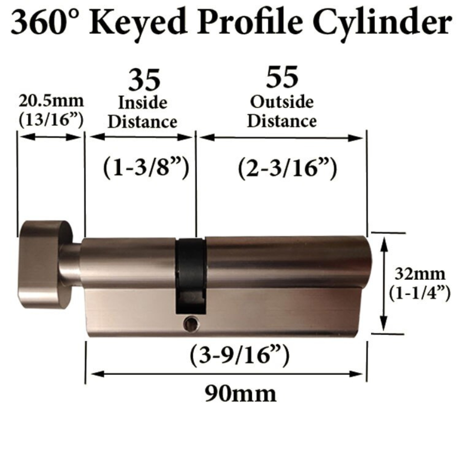 35 / 55, European Y1 360 Profile Cylinder - Choose Finish
