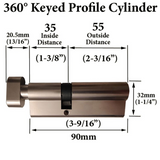 35 / 55, European Y1 360 Profile Cylinder - Choose Finish