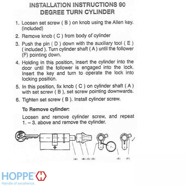 45.5 / 45.5 New Style HOPPE Non-Logo Active 90 Keyed Profile Cylinder Lock Hoppe- 414545010