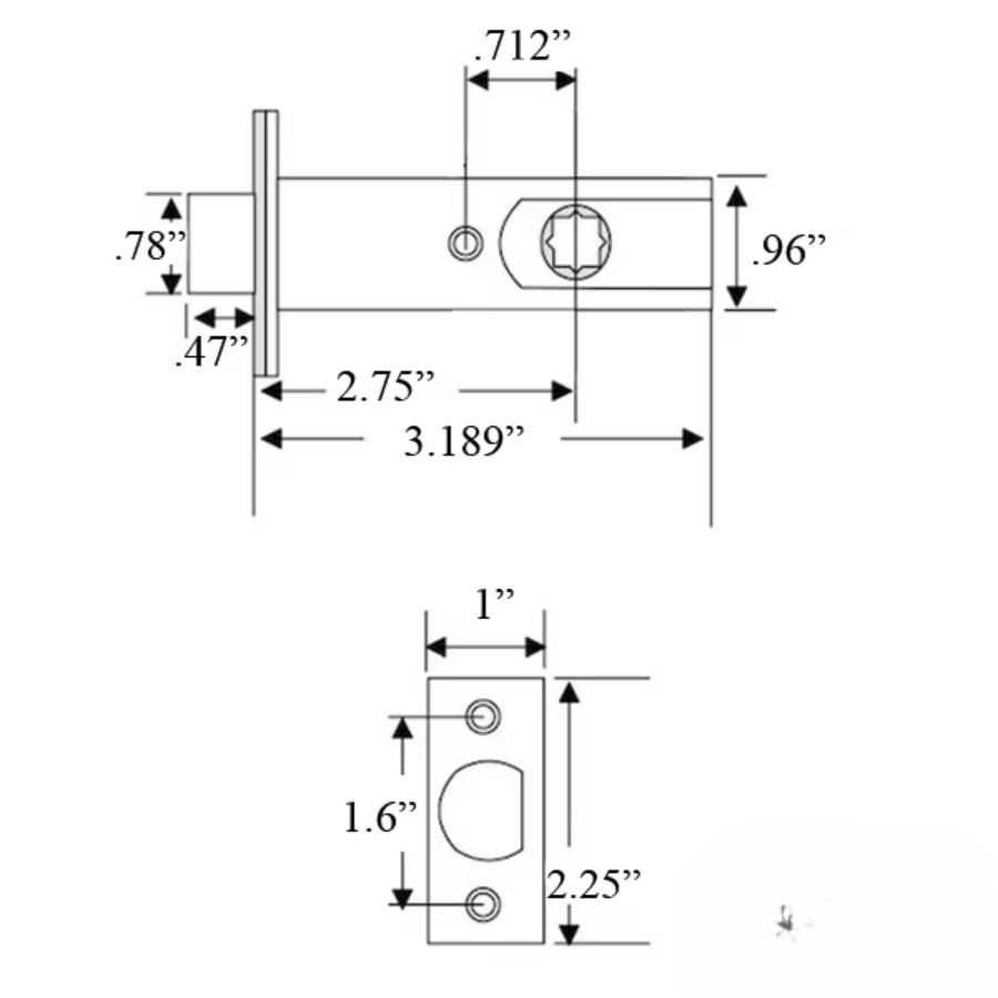 PRIVACY LATCH 2-3/4 BACKSET, 5/16" HUB, SQUARE FACE USED WITH LEVERS - 48145432