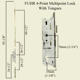 MW Door with 4 point lock - 3 Tongues. 1-3/8 Backset