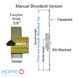 HOPPE 3-POINT MULTIPOINT LOCK, DOOR HEIGHTS 82.52"- 86.46", 1-3/4" BACKSET, SHOOTBOLT VERSION