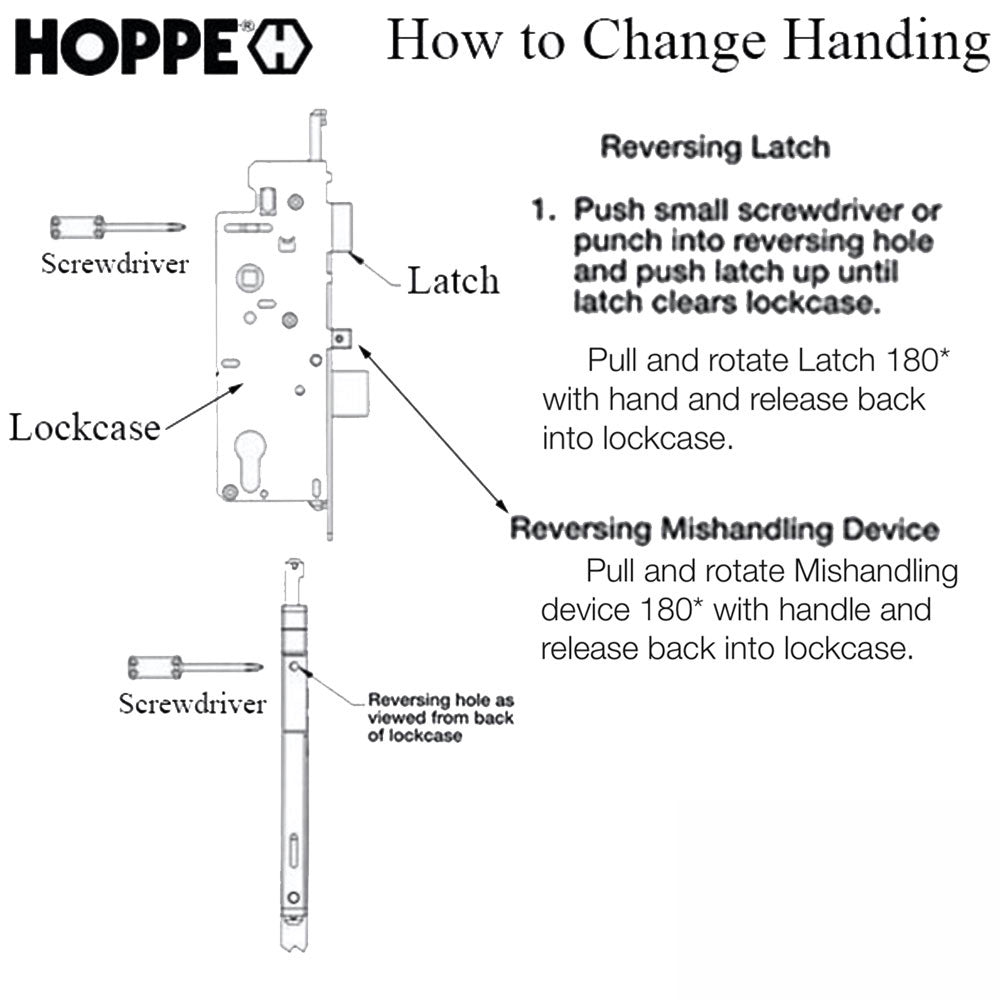 Hoppe Multipoint Lock, 1-3/8" backset, Manual 2 rollers Bottom @ 29.53" & Top @ 50.59