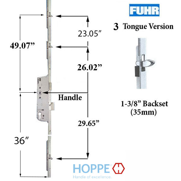 4-Point Lock for MW Doors - 3 Tongues, 1-3/8" Backset