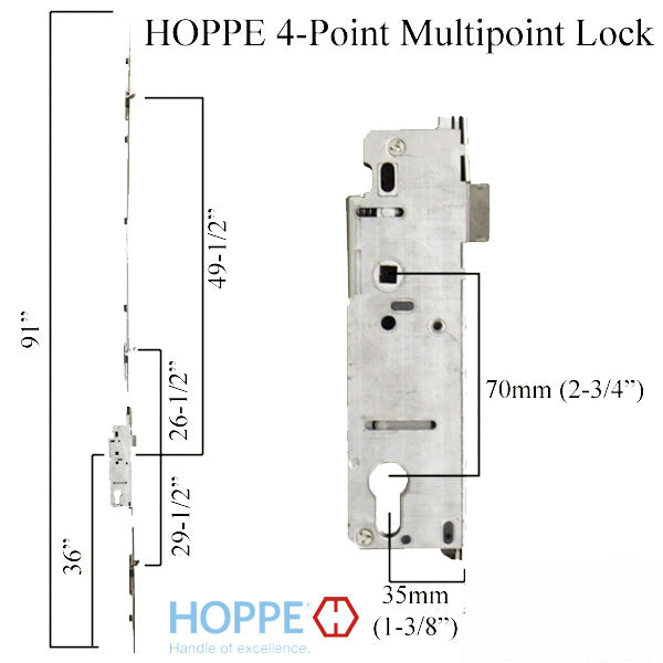 4-Point Lock for MW Doors - 3 Tongues, 1-3/8" Backset