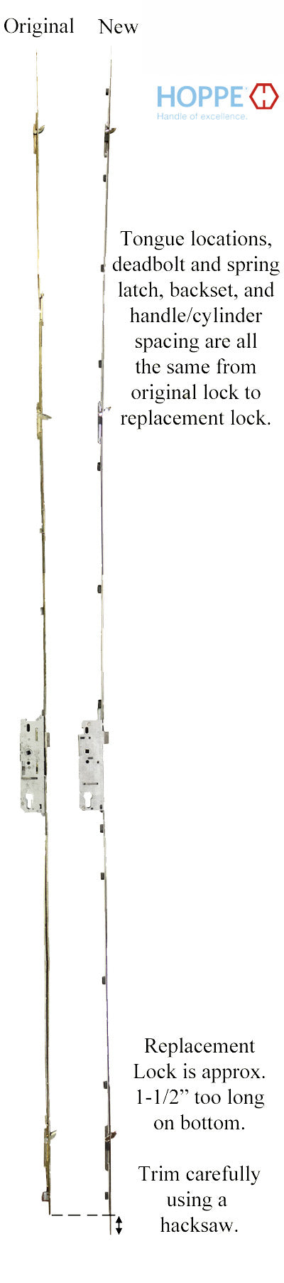 4-Point Lock for MW Doors - 3 Tongues, 1-3/8" Backset