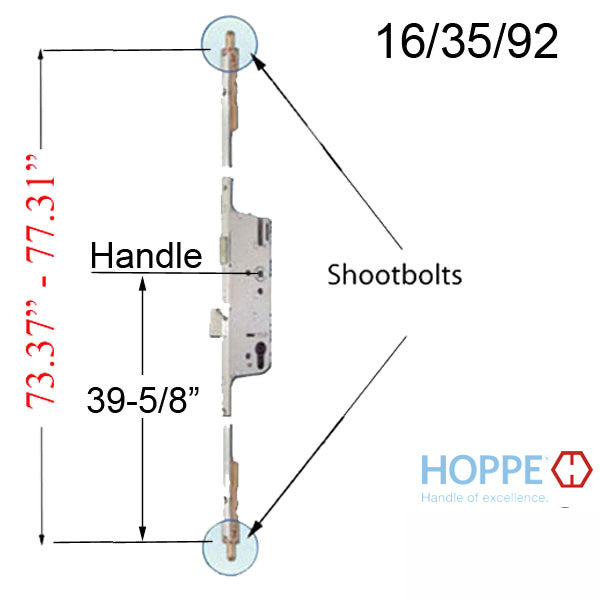 Replacement Kit for 76.3 - 80.3 inch Fuhr Shootbolt Multipoint Lock, 39-1/2 inch Handle Height