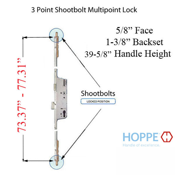 Replacement Kit for 76.3 - 80.3 inch Fuhr Shootbolt Multipoint Lock, 39-1/2 inch Handle Height