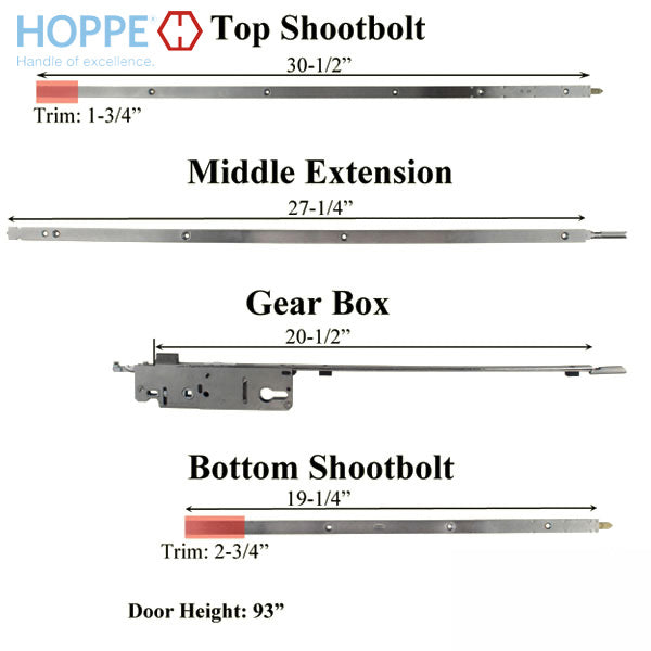 HOPPE Replacement for FUHR / Caradco 5-Point Multipoint Lock - 93 in. Active