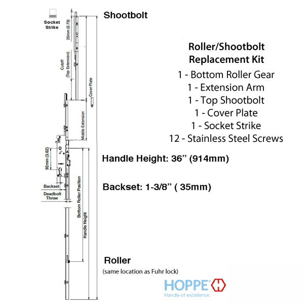 Replacement Kit for Fuhr Auto 2 Roller w/ 36 inch Handle Height