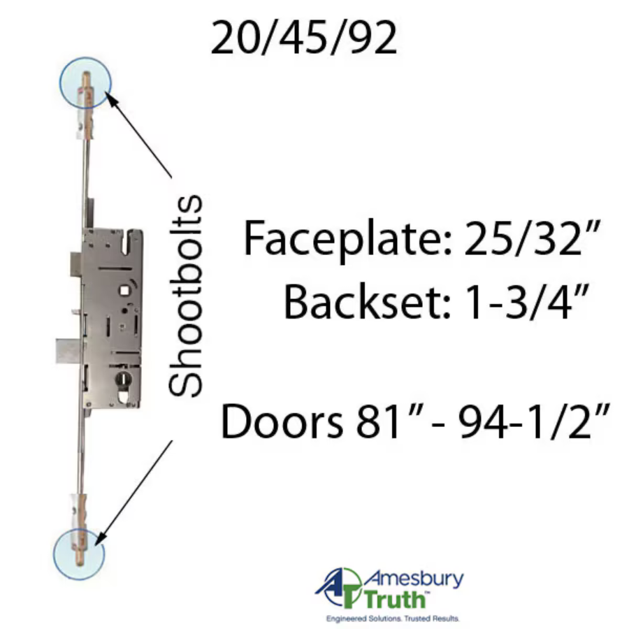 20mm Adjustable 45/92 Shootbolt Replacement, Doors 81"- 94-1/2" - Stainless Steel