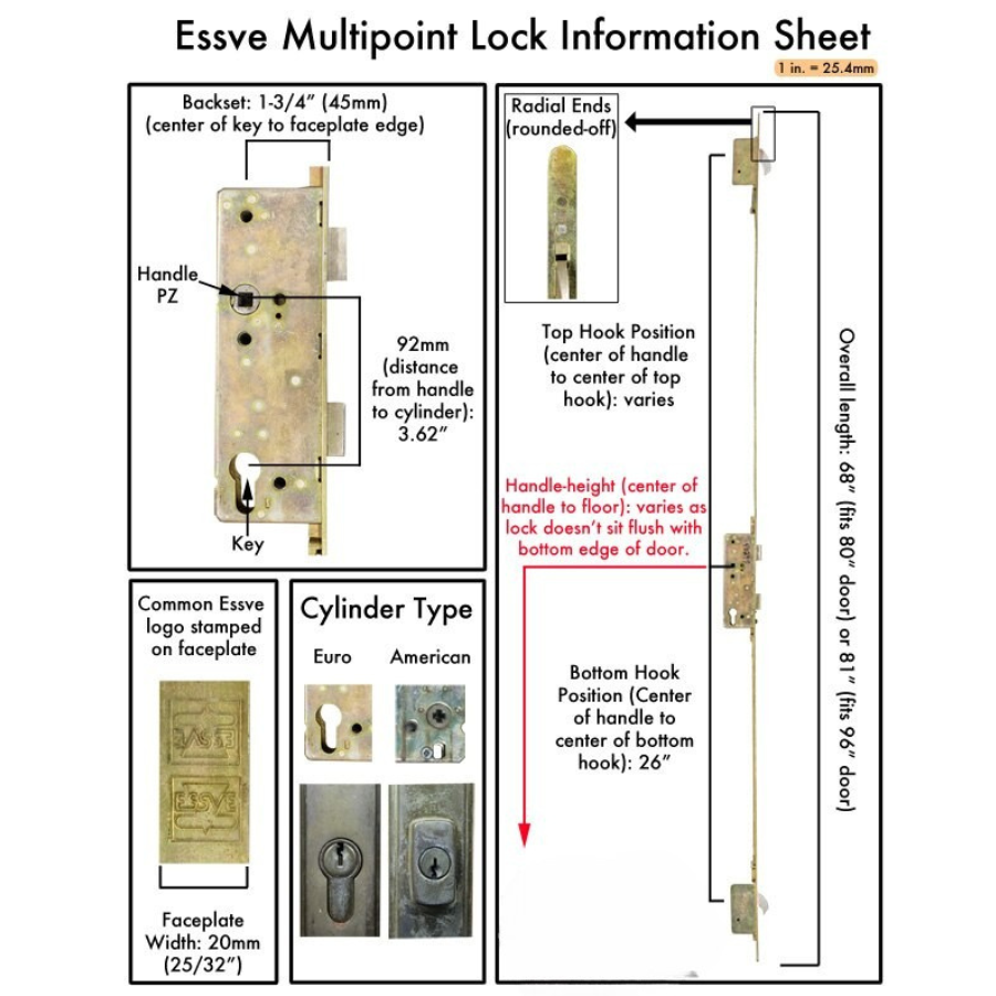 Essve 68" Multipoint Lock, 20mm 45/92 Active Single Door With Hooks - American Version