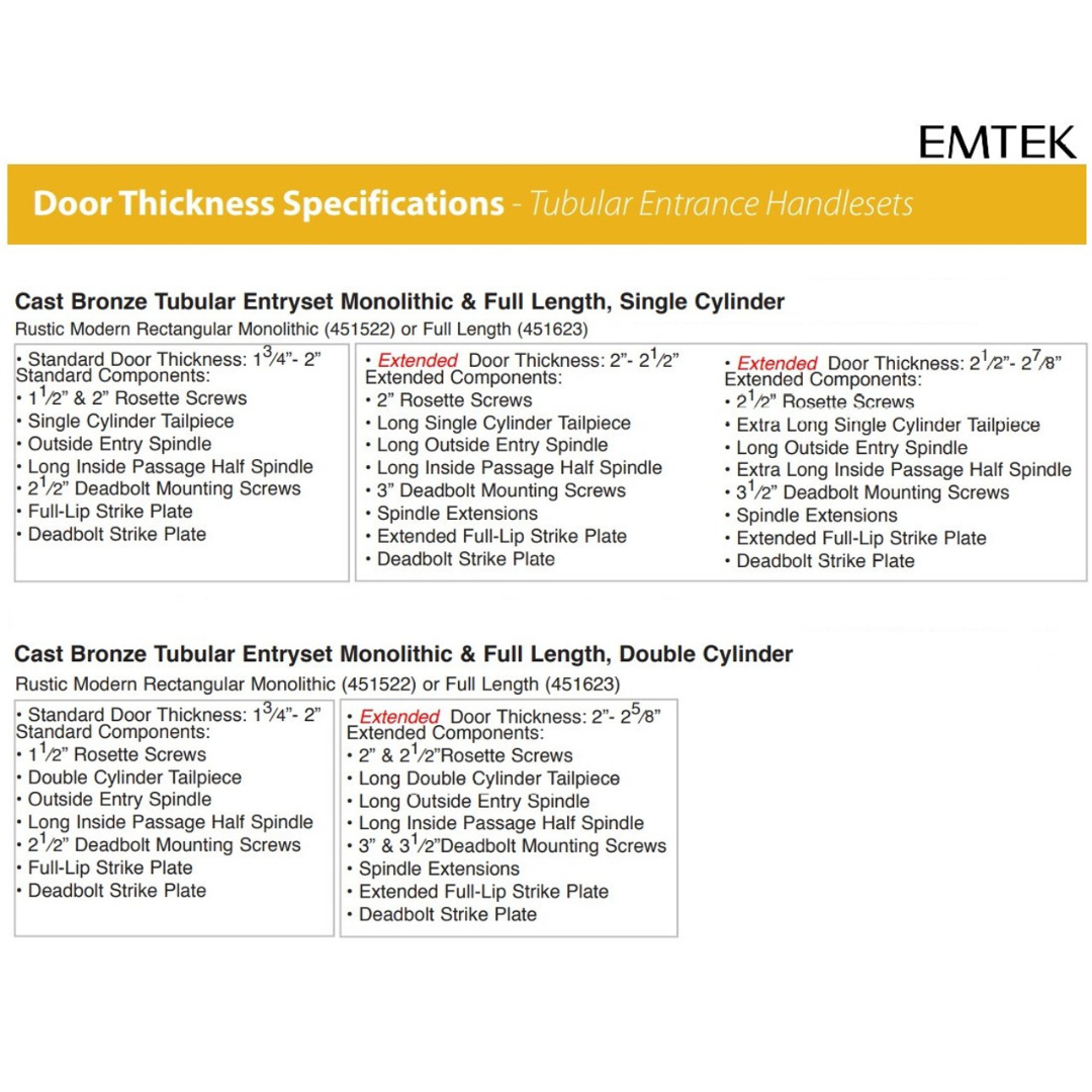 Emtek 452522 Rustic Modern Rectangular Monolithic Entrance Handleset - Sandcast Bronze Tubular - Double Cylinder