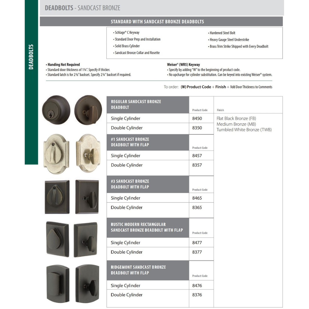 Emtek 8450 Regular Sandcast Bronze Deadbolt - Single Cylinder