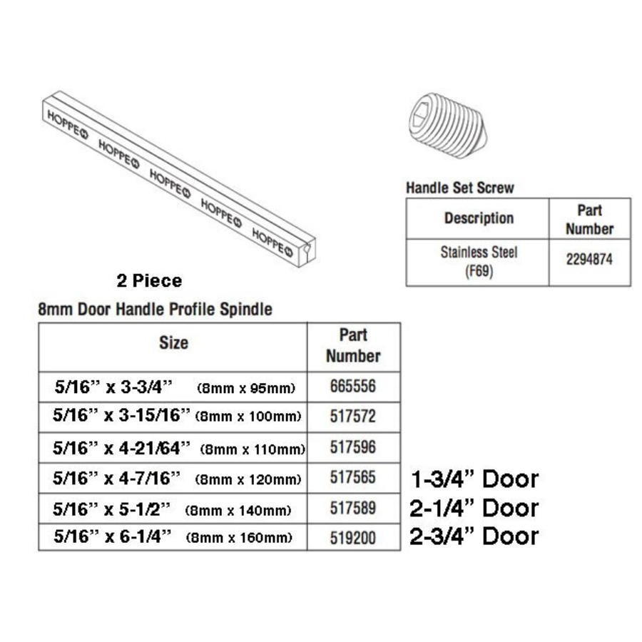 Hoppe Spindle Pair For HL S9000 Handles 160mm Spindle For 2.75 Inch Doors, 519200