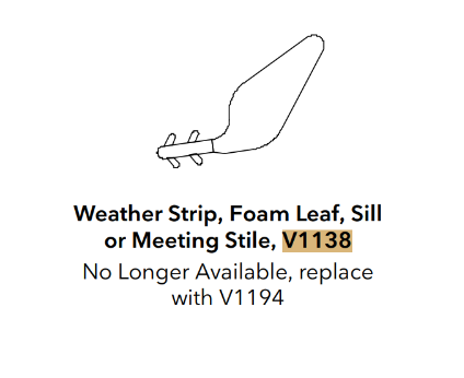 Marvin Sliding Patio Door Sill Weatherstrip V1138, Sold by foot - Beige