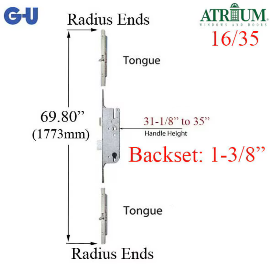 ATRIUM 35/92 TONGUE VERSION MULTIPOINT LOCK REPLACEMENT FOR OLD STYLE GU TRIPACT LOCK