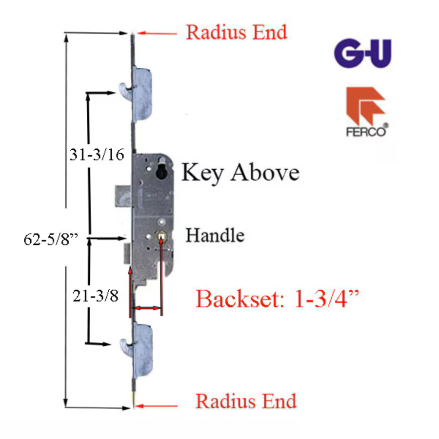 16MM SECURY SH2 RHINO WITH RADIUS ENDS AND ANTI-SLAM DEVICE FOR LATCH, 45/92, 6'-8" DOORS