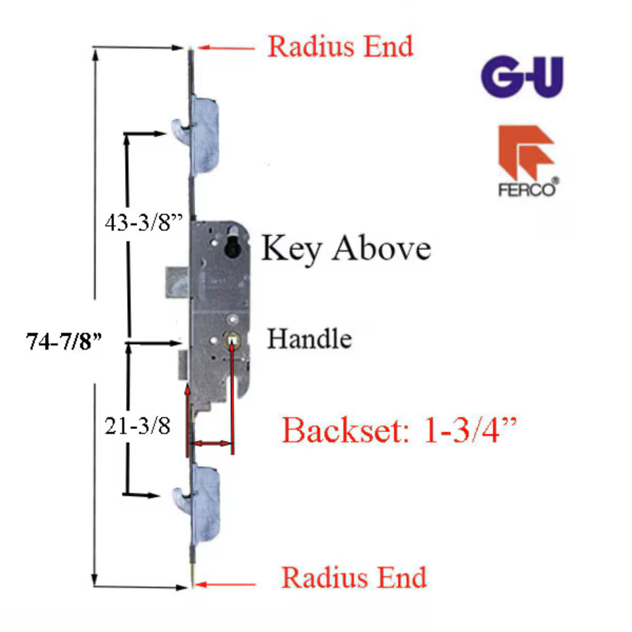 16MM SECURY SH2 RHINO WITH RADIUS ENDS AND ANTI-SLAM DEVICE FOR LATCH, 45/92, 8'-0" DOORS