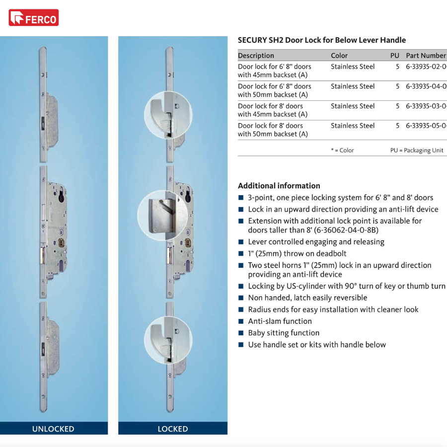 16MM SECURY SH2 RHINO WITH RADIUS ENDS AND ANTI-SLAM DEVICE FOR LATCH, 45/92, 8'-0" DOORS