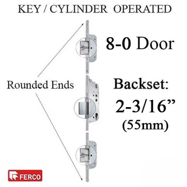 SECURY AUTOMATIC MULTIPOINT LOCK, KEY OPERATED, 55/92 GEAR DRIVEN 8-0 DOOR