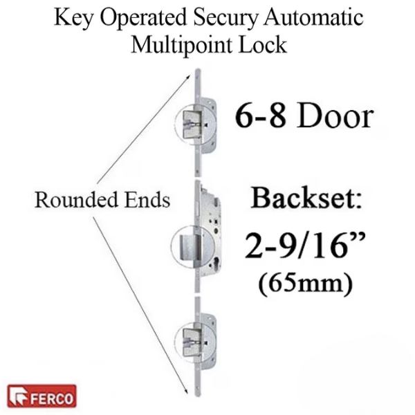 SECURY AUTOMATIC MULTIPOINT LOCK, KEY OPERATED, 65/92 GEAR DRIVEN 6-8 DOOR