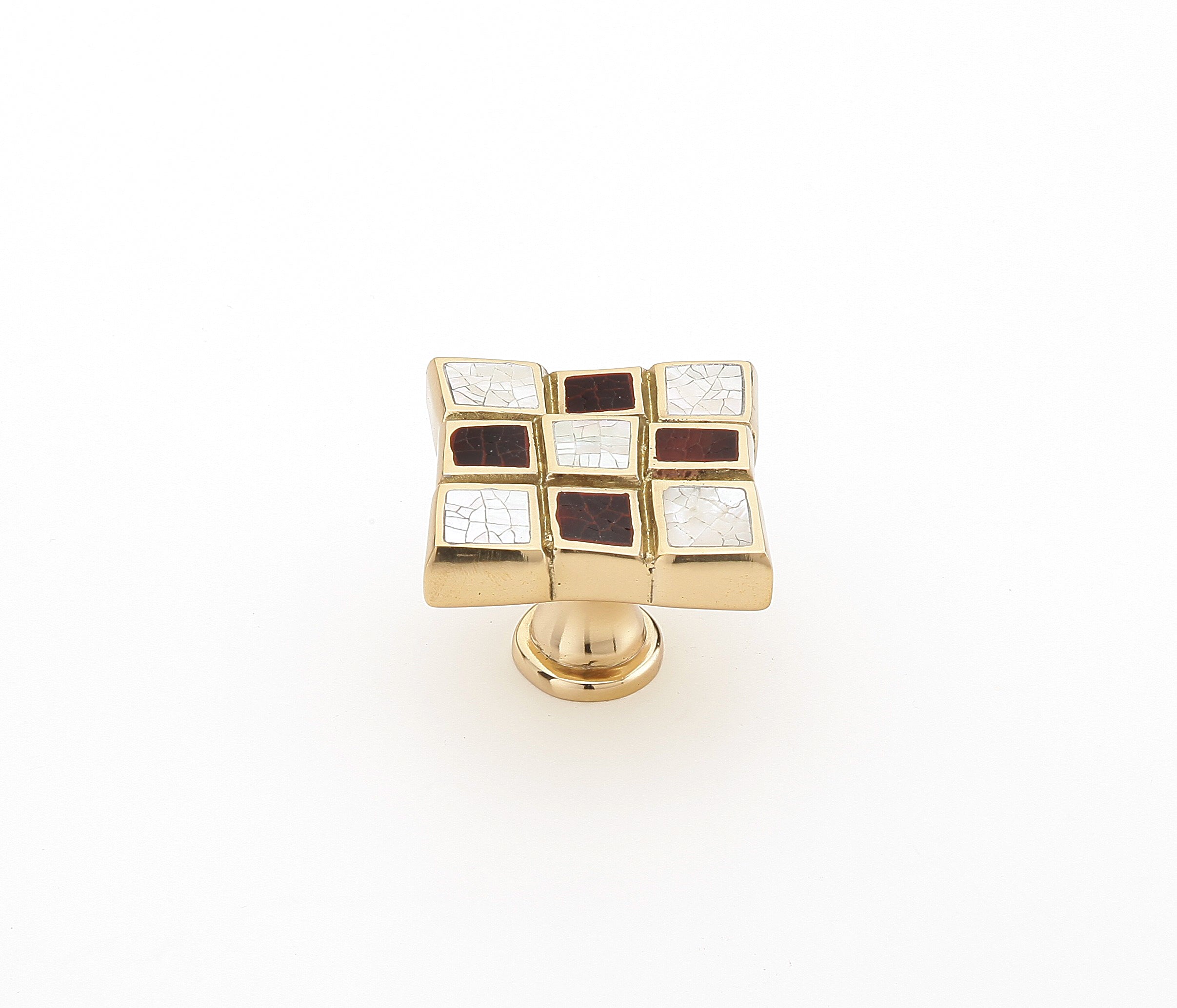 Schaub Avalon Bay, Square Knob, 9 sections, Imperial Shell and Mother of Pearl inlaid on Solid Brass