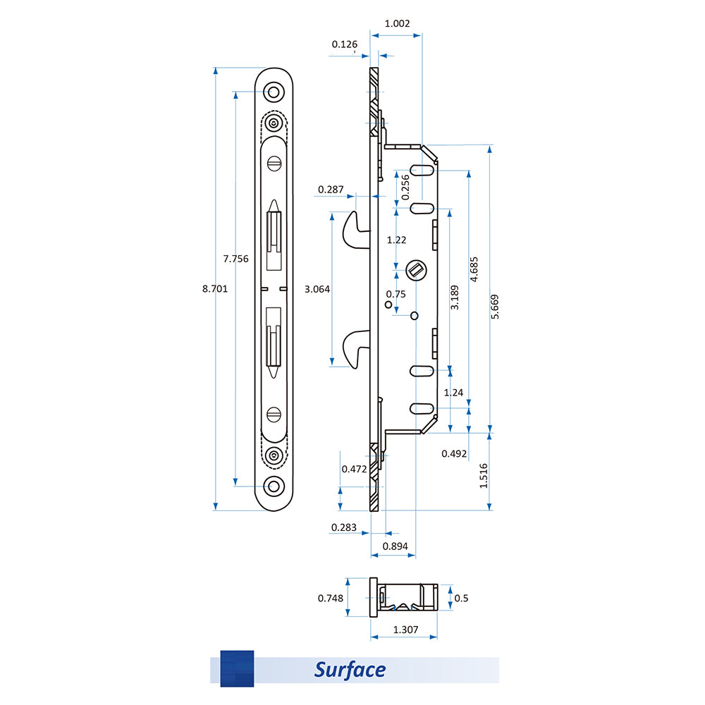 70929877 Keystone Dual Point Sliding Door Lock for Patio Doors – Surface Mount