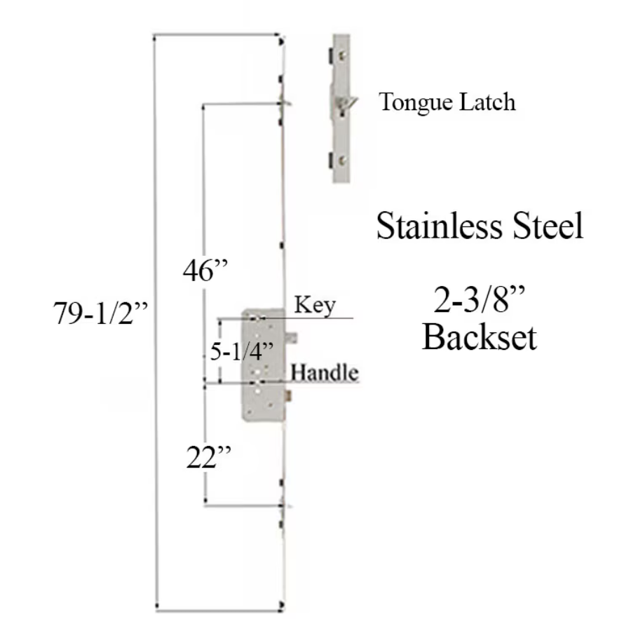 Rockwell Sentry Multi Point Lock Tongue Version 8 Foot Doors Stainless Steel