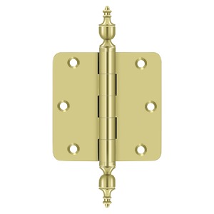 3-1/2"x3-1/2"x1/4" Radius Hinge, Urn Tipped, Solid Brass