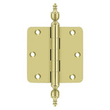3-1/2"x3-1/2"x1/4" Radius Hinge, Urn Tipped, Solid Brass