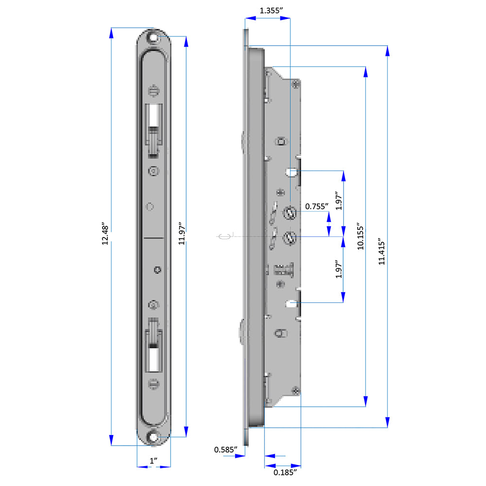 78010877 Rockwell Apex Adjustable Dual Point Sliding Door Mortise Lock Recessed Mount
