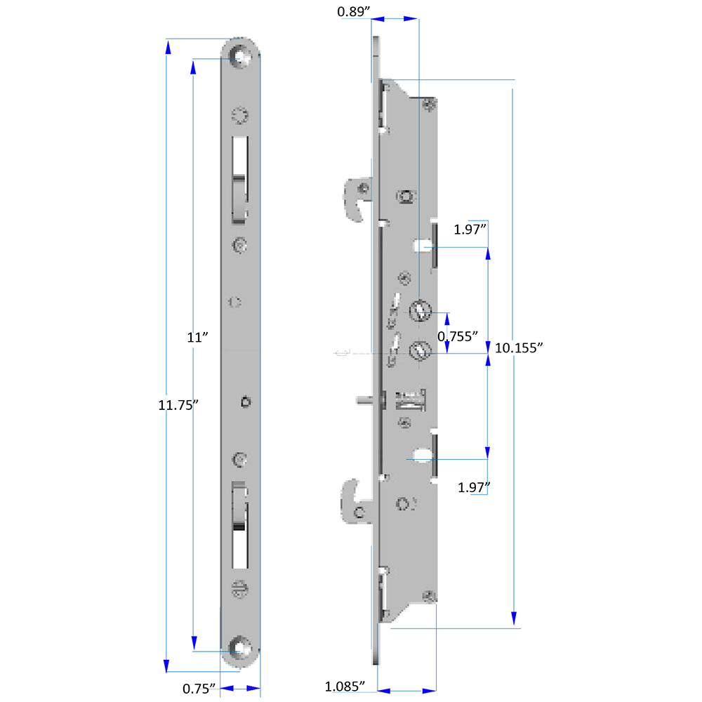 78010879 Rockwell Apex Adjustable Dual Point Sliding Door Mortise Lock Surface Mount
