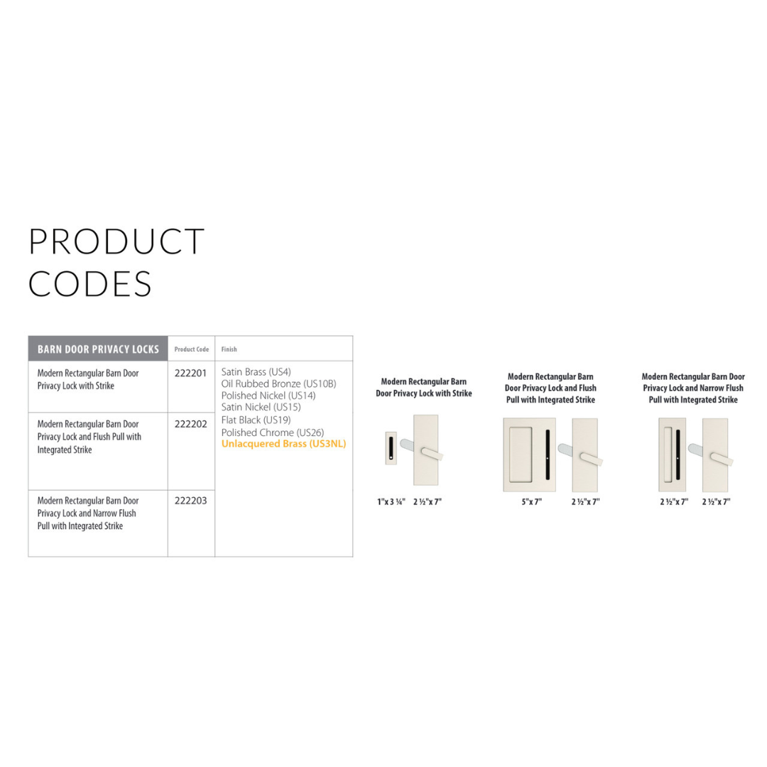 Emtek 222201 Modern Rectangular Barn Door Privacy Locks