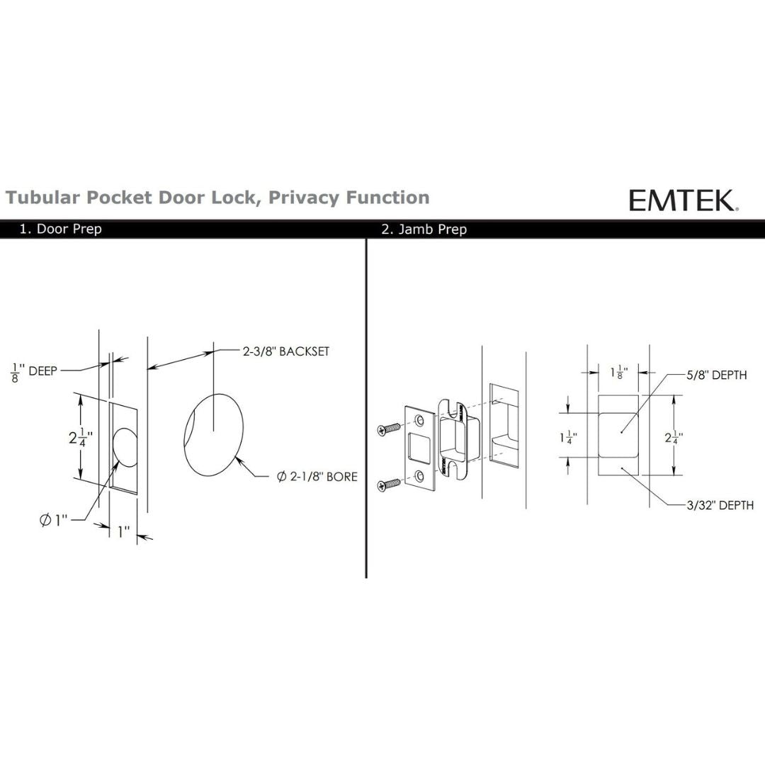 Emtek 2015 Rectangular Pocket Door Tubular Lock (2-1/2" x 3-1/2") - Privacy