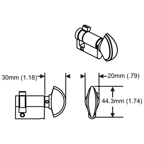 Hoppe Half Cylinder 90 degree with Crescent Knob 40.5 , Satin Nickel - 3637365