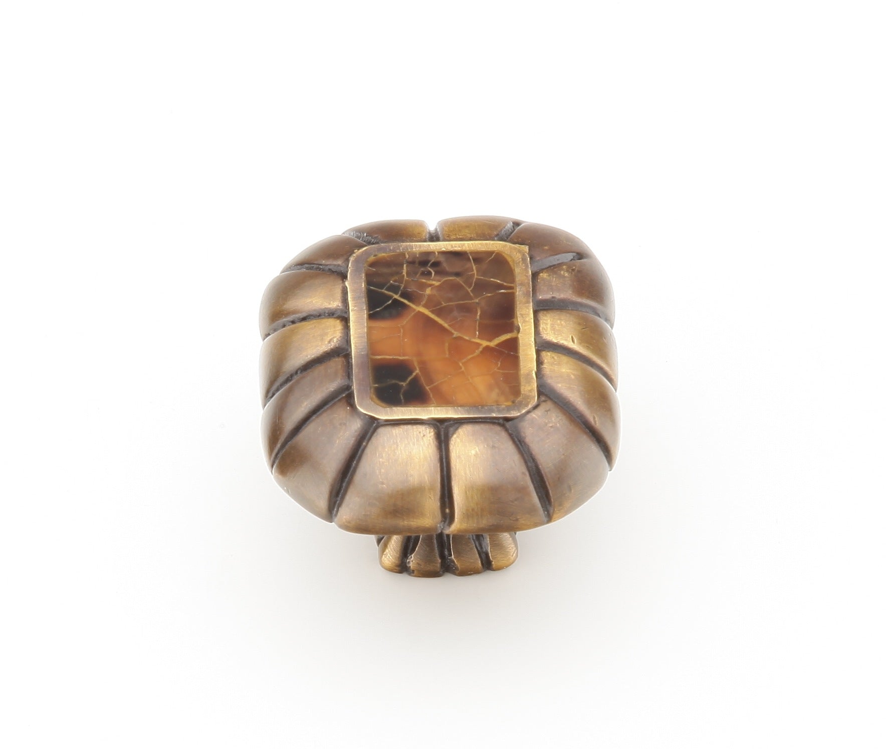 Schaub Tiger Penshell - Rectangle Knob - Penshell inlaid on Solid Brass - Estate Dover Finish - 1-1/2" x 1-1/4"