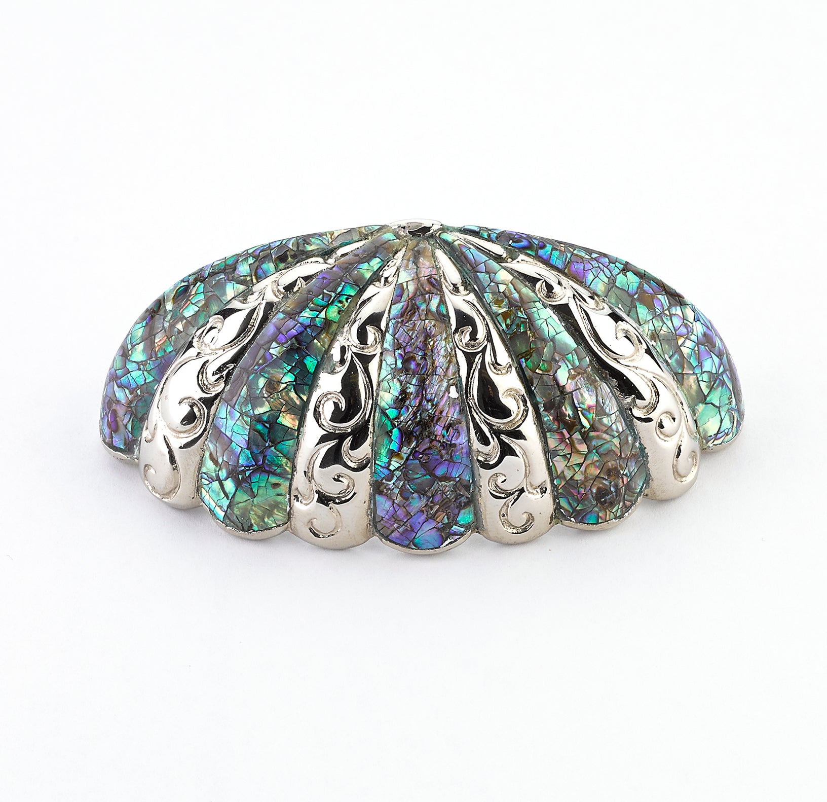 Schaub Imperial Shell - inlaid on Solid Brass - Polished Nickel Cup Pull - 3" cc