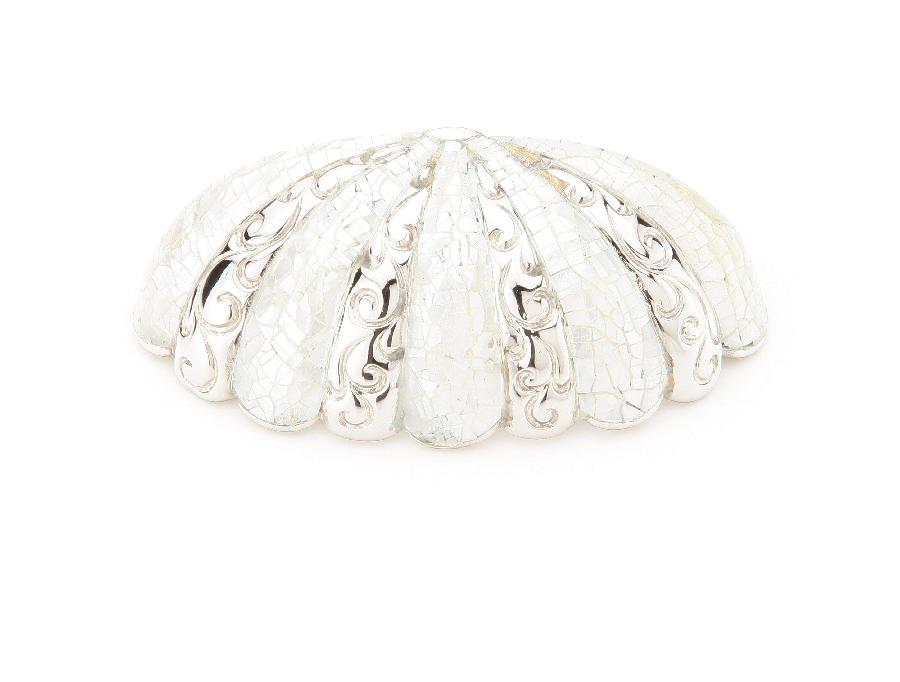 Schaub Mother of Pearl - Mother of Pearl inlaid on Solid Brass - Polished Nickel Cup Pull - 3" cc