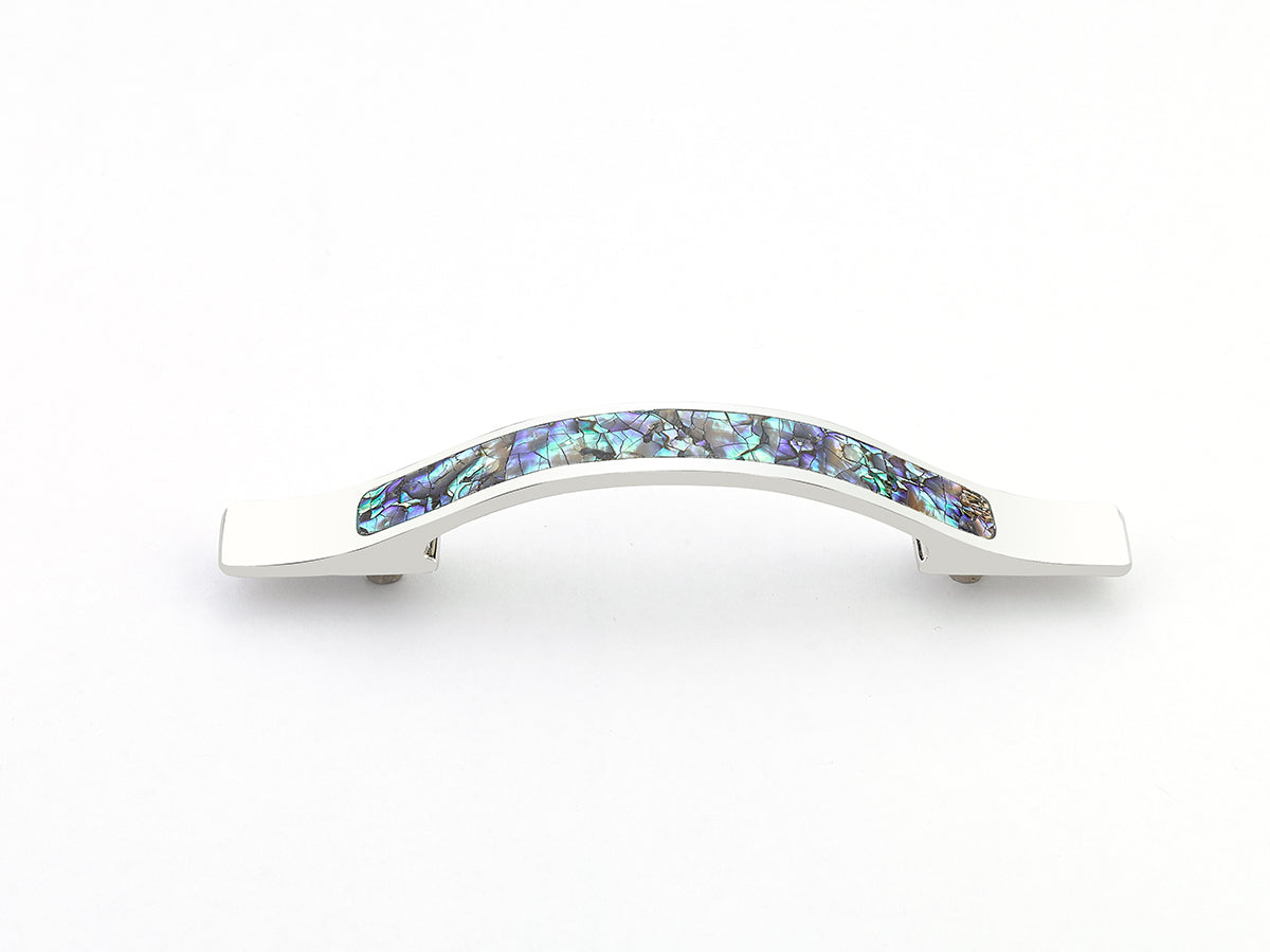 Schaub Imperial Shell - Rectangle Pull - 4" cc with Imperial Shell inlay on Polished Nickel