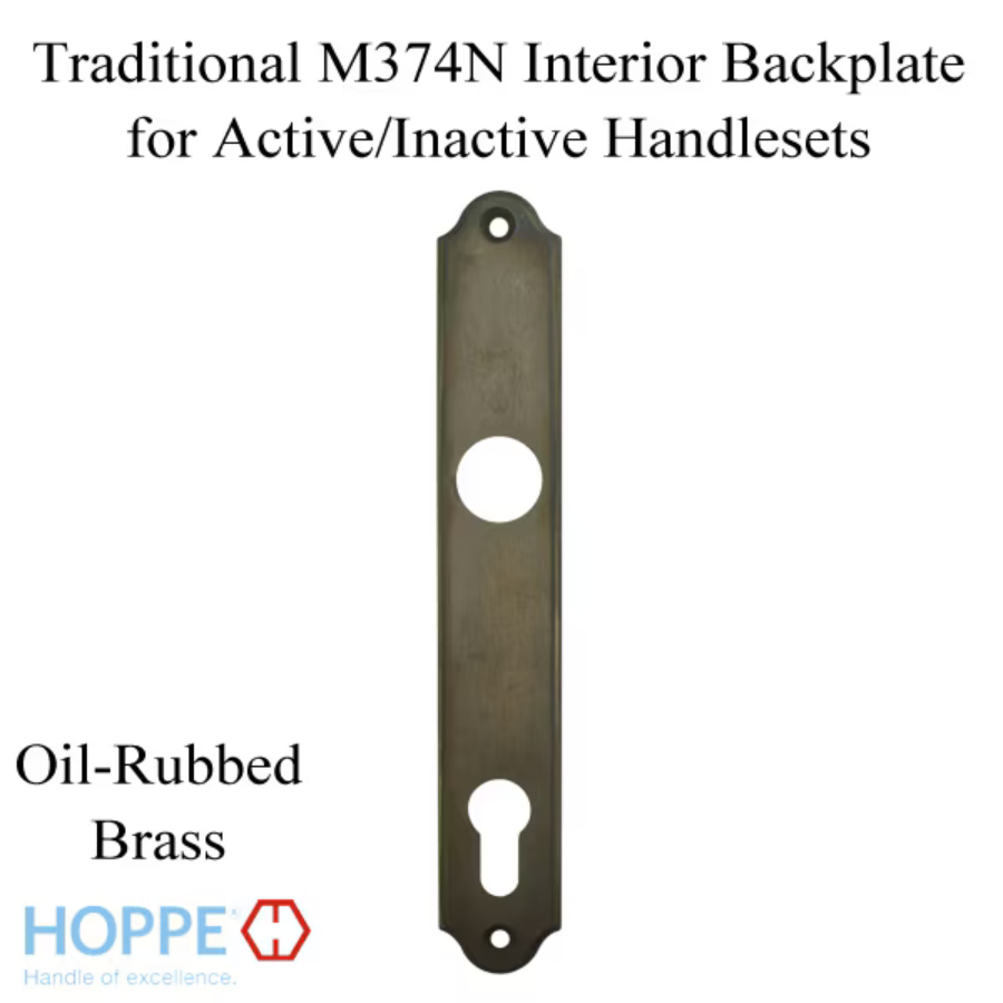HOPPE TRADITIONAL INTERIOR BACKPLATE M374N FOR ACTIVE/INACTIVE HANDLESETS - OIL-RUBBED BRASS