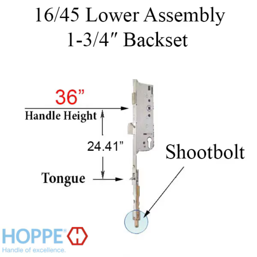 16mm Manual 45/92 Gear, Shootbolt-Tongue at 24.41", 1" Deadbolt Throw