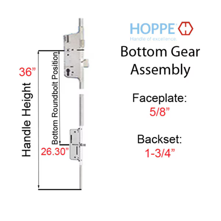 Hoppe 16mm Manual Gear, 45/92, Roundbolt at 26.30", 1" Deadbolt Throw - 8778139