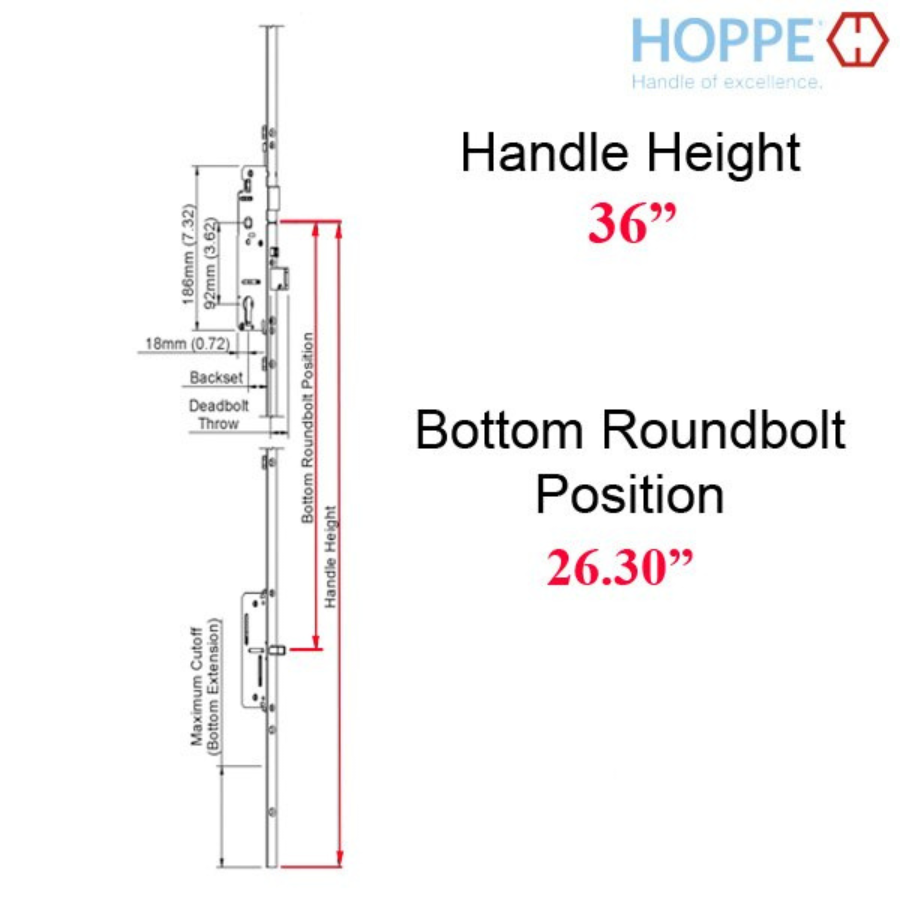 Hoppe 16mm Manual Gear, 45/92, Roundbolt at 26.30", 1" Deadbolt Throw - 8778139