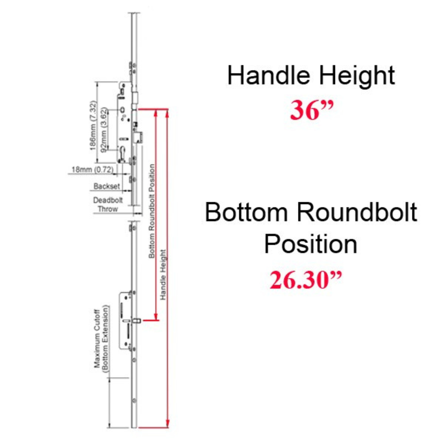 Hoppe Multipoint 1.77" Backset Manual Gear with Roundbolt Bottom Extension