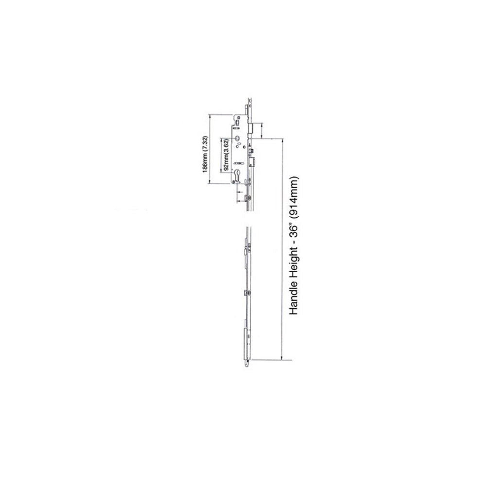 16 MM MANUAL SHOOTBOLT GEAR, HOPPE 45/92MM, 36 INCH HANDLE HEIGHT - SS
